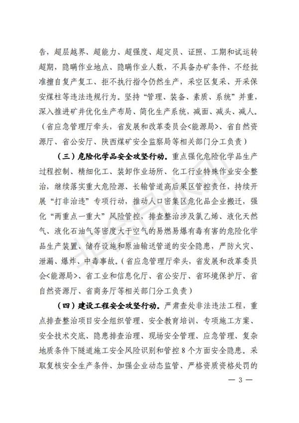 陕西省清静生产委员会关于印发全省蹊径交通煤矿危险化学品建设工程都会消防清静五项攻坚行动方案的通知-易彩堂官网