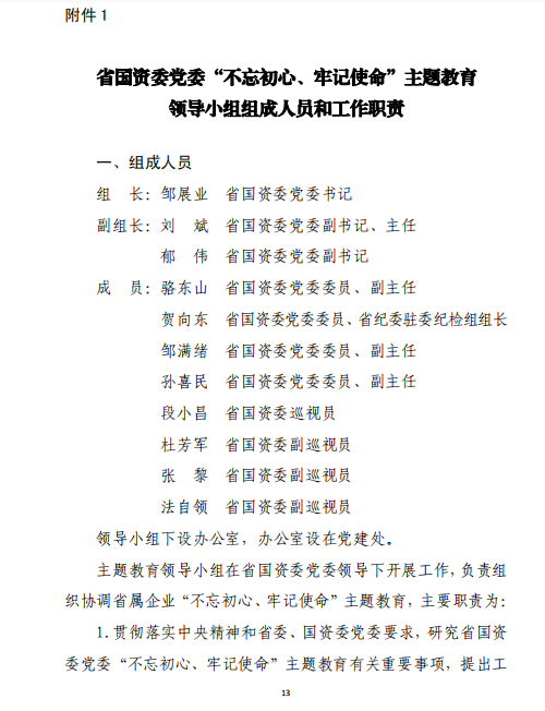 中共陕西省国资委委员会印发《关于开展省国资委系统“不忘初心、切记使命”主题教育的实验方案》的通知-易彩堂官网